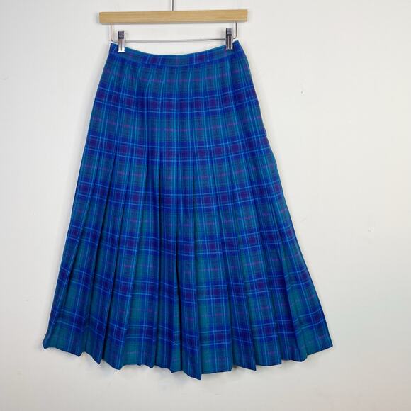 Pendleton Dresses & Skirts - Vintage Pendleton 80s Wool Plaid Pleated A line Midi Skirt Blue Purple womens 8